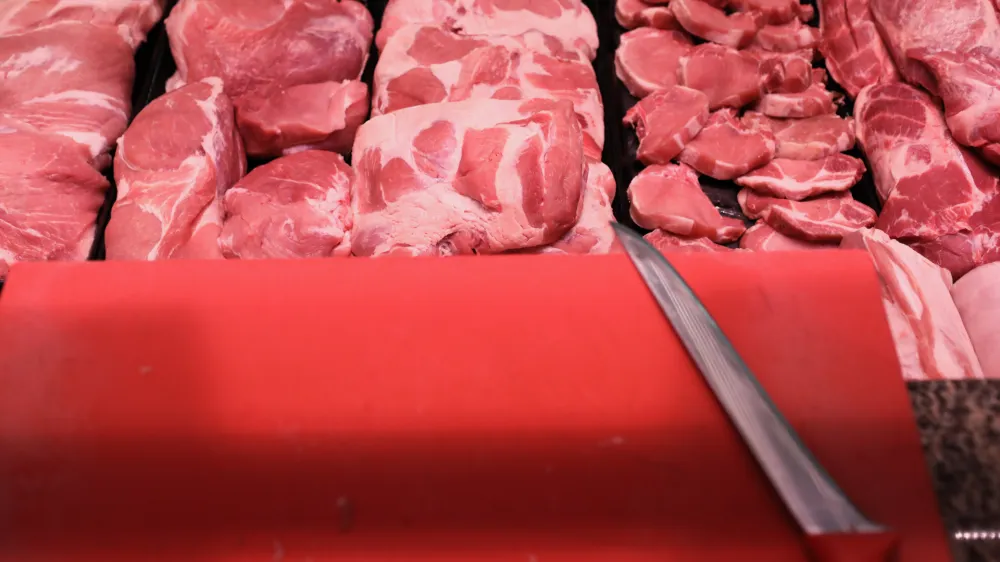 svinjsko meso- 10.03.2022 &acirc;&euro;" Trgovsko podjetje, v Ljubljani &acirc;&euro;" distribucijski center - skladiĹˇ&Auml;Ťenje suhega in sveĹľega blaga - ogled sprejema mesa v dristribucijskem centru in nadaljnje poti v verigi &acirc;&euro;" shranjevanje mesa in mesnih izdelkov - //FOTO: Bojan Velikonja