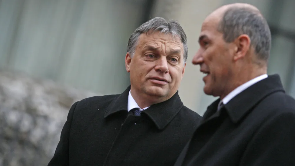 madžarski predsednik vlade Viktor Orbana in predsednik vlade Janez Jan&scaron;a - prvi uradni obisk premiera Republike Madžarske v Sloveniji 2012 - //FOTO: Luka Cjuha