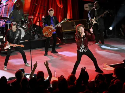 FILE - The Rolling Stones perform at a celebration for the release of their new album, "Hackney Diamonds," Oct. 19, 2023, in New York. On Tuesday, Nov. 21, the legendary English band announced that they're taking "Hackney Diamonds," their first album of original material in 18 years, on the road. (Photo by Evan Agostini/Invision/AP, File)
