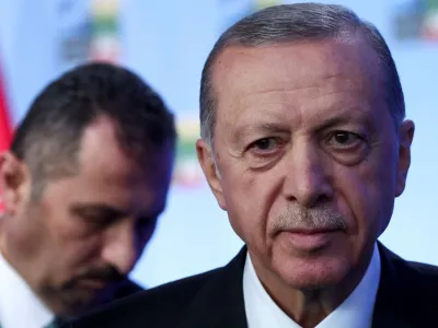 Turkish President Tayyip Erdogan looks on after a press conference during a NATO leaders summit in Vilnius, Lithuania July 12, 2023. REUTERS/Kacper Pempel