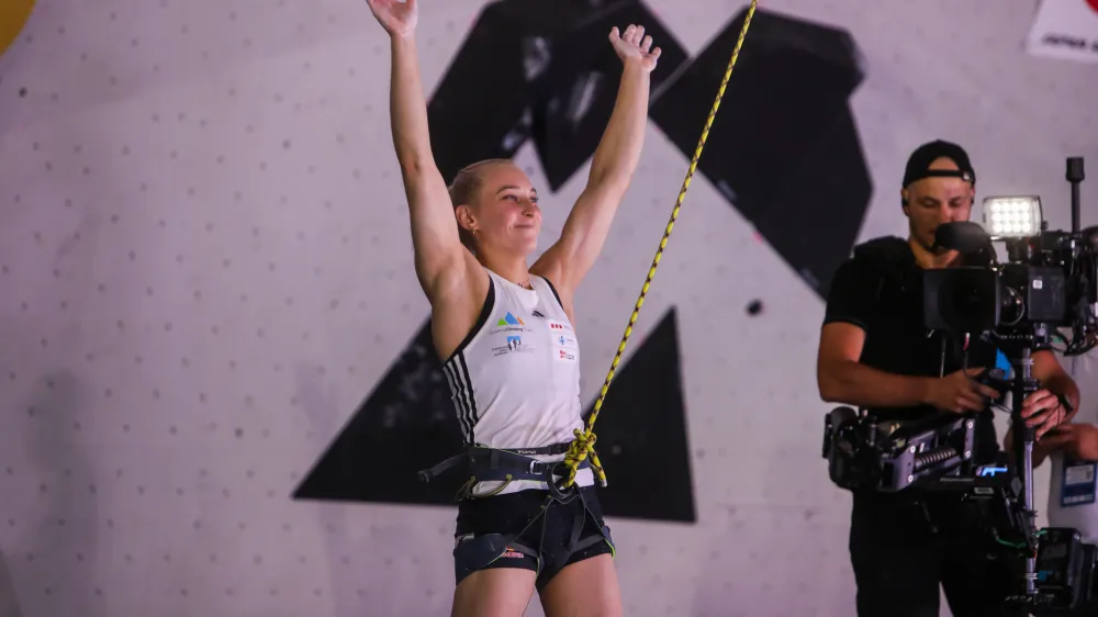 - Janja Garnbret, zmagovalka.- 10.09.2023. Finale Svetovnega pokala v težavnostnem &scaron;portnem plezanju Koper 2023.//FOTO: Bojan Velikonja