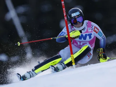 Norway's Atle Lie McGrath speeds down the course during an alpine ski, men's World Cup slalom race, in Wengen, Switzerland, Sunday, Jan. 14, 2024. (AP Photo/Alessandro Trovati)