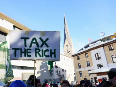 Climate activists and anti-WEF (World Economic Forum) demonstrators take part in a protest ahead of the opening of the WEF annual meeting in Davos, Switzerland, January 14, 2024. REUTERS/Denis Balibouse