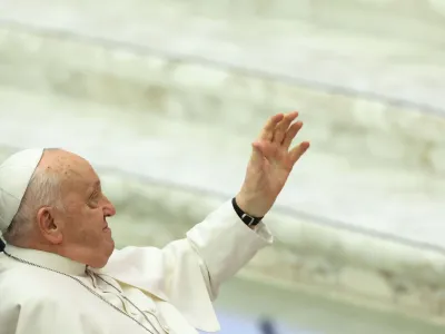 Pope Francis gestures on the day of a weekly general audience, in Paul VI hall at the Vatican, January 24, 2024. REUTERS/Claudia Greco