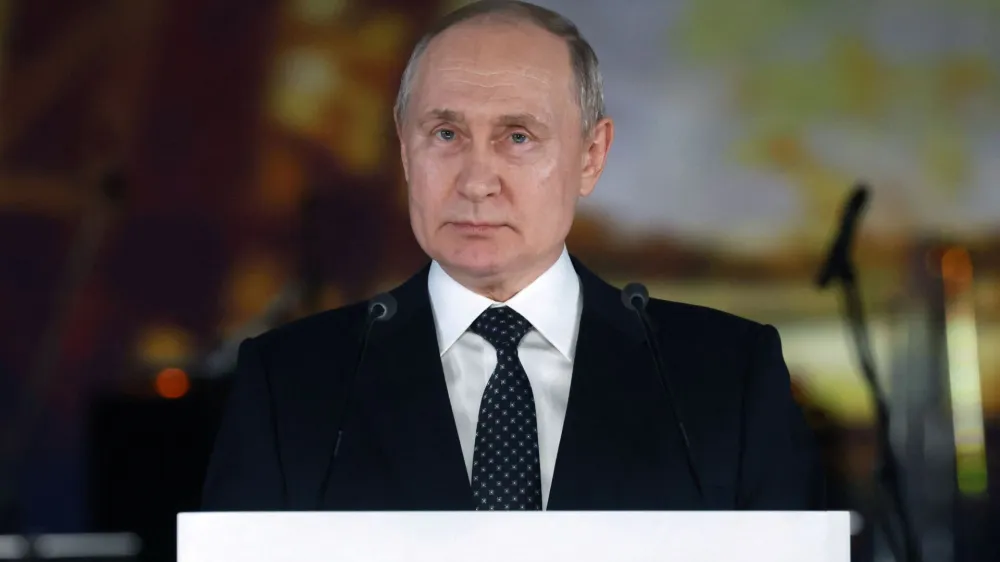 Russian President Vladimir Putin attends a concert to mark 80 years since Leningrad siege was lifted during the World War Two, at Gazprom Arena stadium in Saint Petersburg, Russia January 27, 2024. Sputnik/Vyacheslav Prokofyev/Pool via REUTERS ATTENTION EDITORS - THIS IMAGE WAS PROVIDED BY A THIRD PARTY.