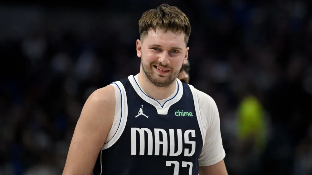 Jan 27, 2024; Dallas, Texas, USA; Dallas Mavericks guard Luka Doncic (77) reacts to being called for a technical foul against the Sacramento Kings during the second quarter at the American Airlines Center. Mandatory Credit: Jerome Miron-USA TODAY Sports