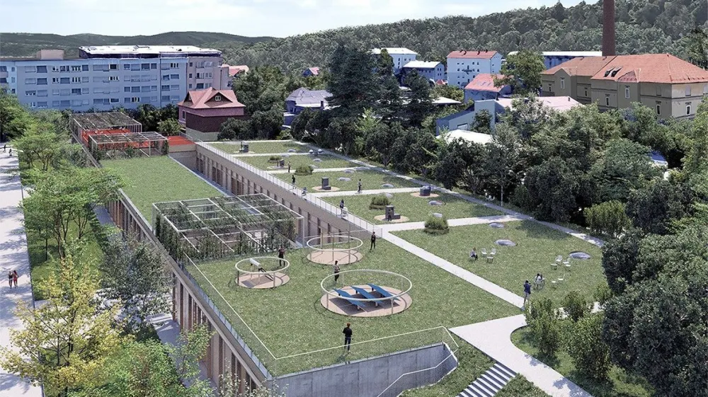 Pogled na urbani zbirni center, katerega del bosta center ponovne uporabe in delavnica za ročno izdelavo papirja. Foto:&nbsp;Gužič Trplan