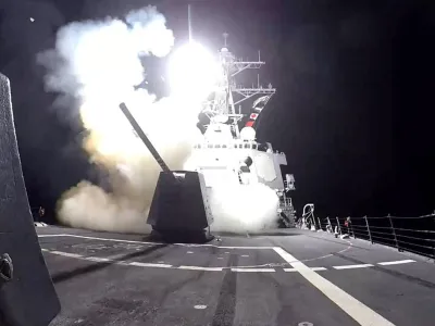A Tomahawk land attack missile (TLAM) is launched from the U.S. Navy Arleigh Burke-class guided missile destroyer USS Gravely against what the U.S. military describe as Houthi military targets in Yemen, February 3, 2024. U.S. Central Command/Handout via REUTERS. THIS IMAGE HAS BEEN SUPPLIED BY A THIRD PARTY