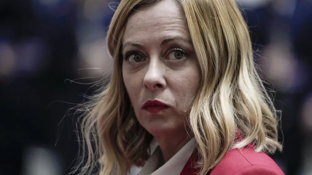 Italian Premier Giorgia Meloni arrives in the courtyard of the Italian government office Chigi Palace, to meet Kazakhstan President Kassym-Jomart Tokayev, in Rome, Thursday, Jan. 18, 2024. (AP Photo/Andrew Medichini)