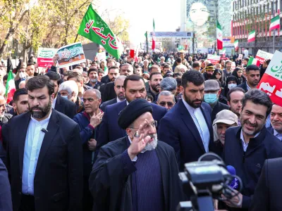 HANDOUT - 11 February 2024, Iran, Tehran: Iranian President Ebrahim Raisi attends a celebration event to mark the 45th anniversary of the 1979 Islamic Revolution. Photo: Mohammad Javad Ostad/Iranian Presidency/dpa - ATTENTION: editorial use only and only if the credit mentioned above is referenced in full
