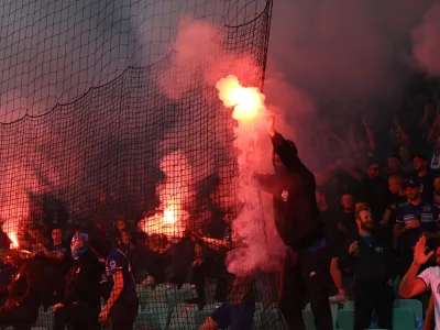 - slova&scaron;ki nogometni navijači<br><br>- 05.10.2023 &ndash; nogomet - Olimpija Ljubljana: Slovan Bratislava, konferenčna liga, skupinski del, 2. krog: skupina A:<br><br> <br><br>//FOTO: Nik Erik Neubauer