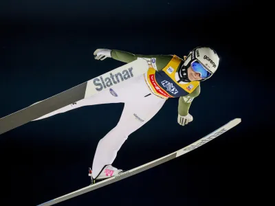 Nika Prevc from Slovenia in action during the World Cup ski jumping at Gran&aring;sen in Trondheim, Norway, Wednesday, March 13, 2024.. (Geir Olsen/NTB Scanpix via AP)