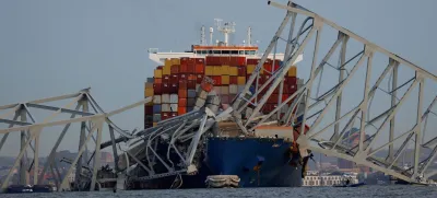 A view of the Dali cargo vessel which crashed into the Francis Scott Key Bridge causing it to collapse in Baltimore, Maryland, U.S., March 26, 2024. REUTERS/Julia Nikhinson