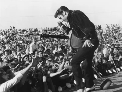 Elvis Presley performs, in this undated handout image. Elvis Presley Enterprises LLC/Handout via REUTERS THIS IMAGE HAS BEEN SUPPLIED BY A THIRD PARTY. NO RESALES. NO ARCHIVES. MANDATORY CREDIT. EDITORIAL USE FOR REPORTING ON "ELVIS EVOLUTION" ONLY. NO NEW USAGE AFTER 0001 GMT ON JANUARY 18, 2024.