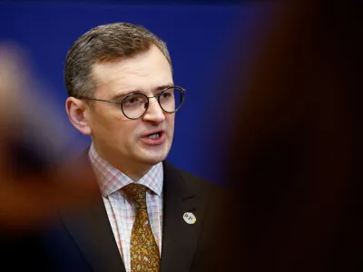 Ukrainian Foreign Minister Dmytro Kuleba speaks to the media at the international peace conference 'Restoring Justice for Ukraine' in The Hague, Netherlands, April 2, 2024. REUTERS/Piroschka van de Wouw