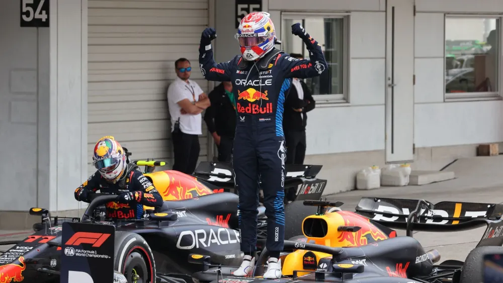 Formula One F1 - Japanese Grand Prix - Suzuka Circuit, Suzuka, Japan - April 7, 2024 Red Bull's Max Verstappen celebrates after winning the Japanese Grand Prix REUTERS/Kim Kyung-Hoon/Pool