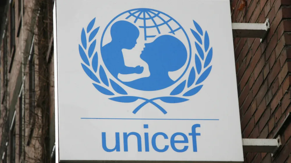 FILE - The UNICEF logo is seen at the German UNICEF headquarters in Cologne, Germany, on Feb. 5, 2008. Over 230 million women and girls have undergone female genital mutilation, most of whom live in Africa, according to a report issued on Friday, March 8, 2024, by the United Nations children's agency. (AP Photo/Hermann J. Knippertz, File)
