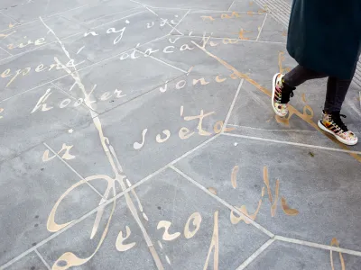 - 13.03.2017 - Čopova ulica v Ljubljani - vgravirani Preernov verz Zdravljica,<br><br>//FOTO: Matja Rut