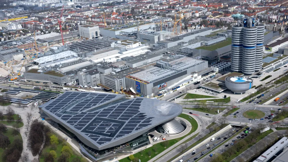 FILED - 22 March 2024, Bavaria, Munich: An aerial view of the BMW headquarters and plant in Munich. Photo: Sven Hoppe/dpa