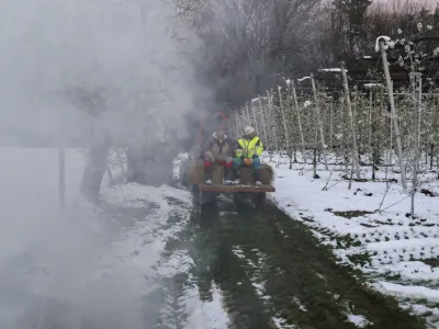 - sadovnjak Artiče - senene bale- 06.04.2021 - Spomladanska Pozeba - kurrjenje v sadovnjaku kot za&scaron;čita proti zmrzali - sadno drevje //FOTO: Jaka Gasar