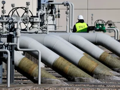 FILE PHOTO: Pipes at the landfall facilities of the 'Nord Stream 1' gas pipeline are pictured in Lubmin, Germany, March 8, 2022. REUTERS/Hannibal Hanschke/File Photo