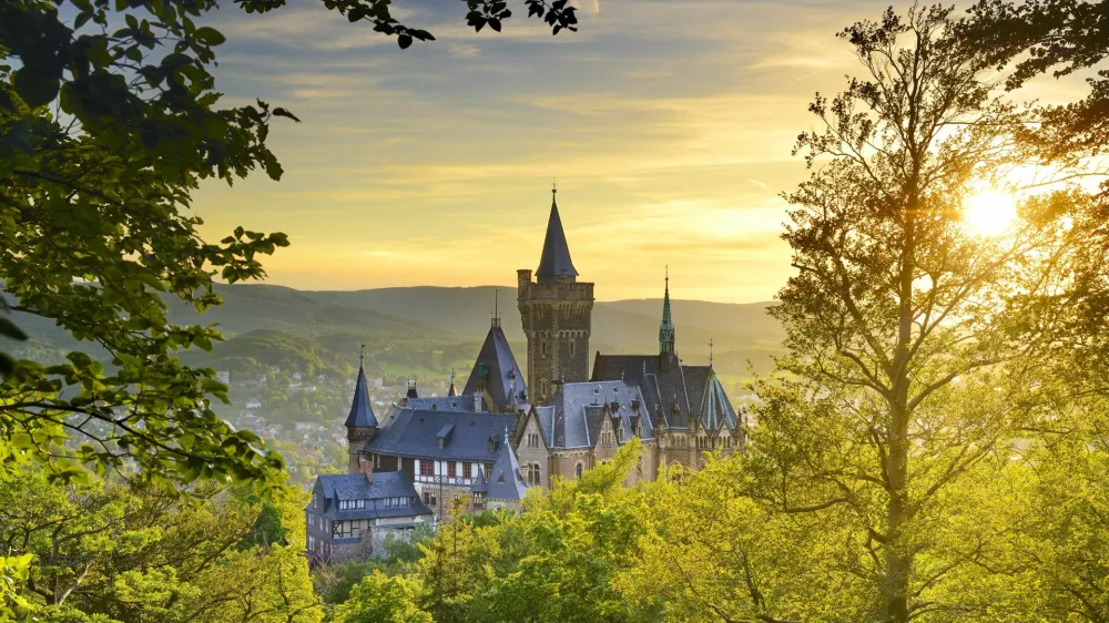 Grad Wernigerode ob sončnem zahodu.&nbsp;