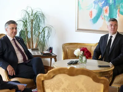 10.05.2024., Ured predsjednika, dvorana 2, Zagreb - Predsjednik Republike Zoran Milanovic primio je predsjednika Vlade RH i predsjednika HDZ-a Andreja Plenkovica koji mu je donio potpise za davanje mandata za sastavljanje Vlade Republike Hrvatske. Photo: Goran Stanzl/PIXSELL
