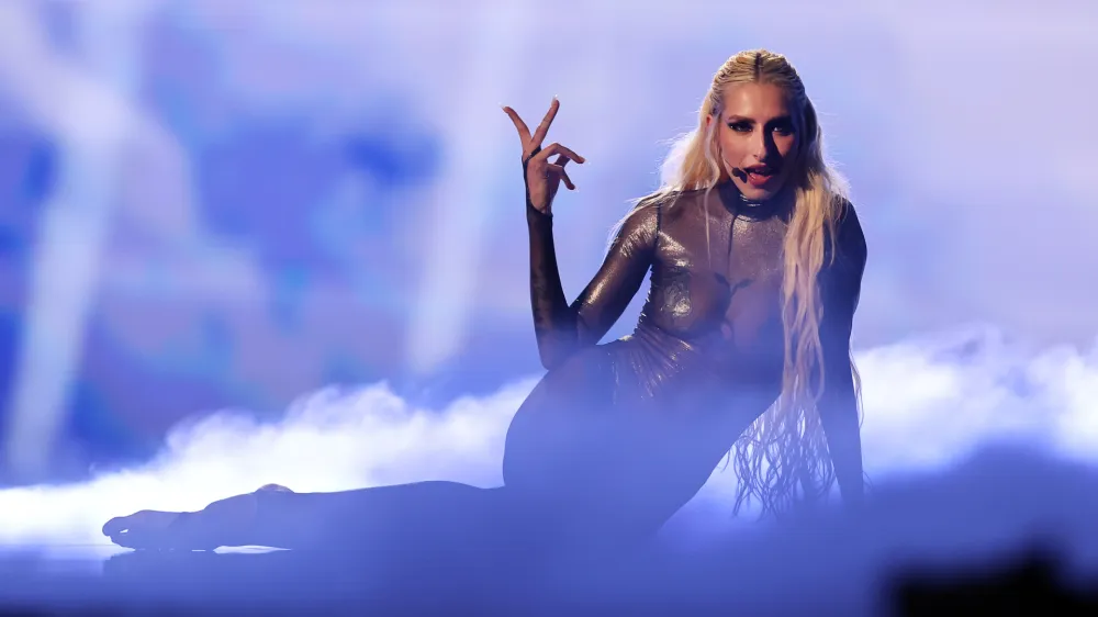 11 May 2024, Sweden, Berlin: Raiven from Slovenia performs "Veronika" on stage at the final of the Eurovision Song Contest (ESC) 2024 in the Malmo Arena. The motto of the world's biggest singing competition is "United By Music". Photo: Jens B&uuml;ttner/dpa