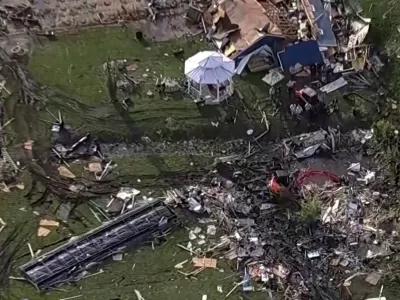 Wreckage is strewn across a property the day after a deadly series of tornados hit the central United States, in Valley View, Texas, U.S. in a still image from aerial video. ABC Affiliate WFAA via REUTERS. NO RESALES. NO ARCHIVES. MANDATORY CREDIT