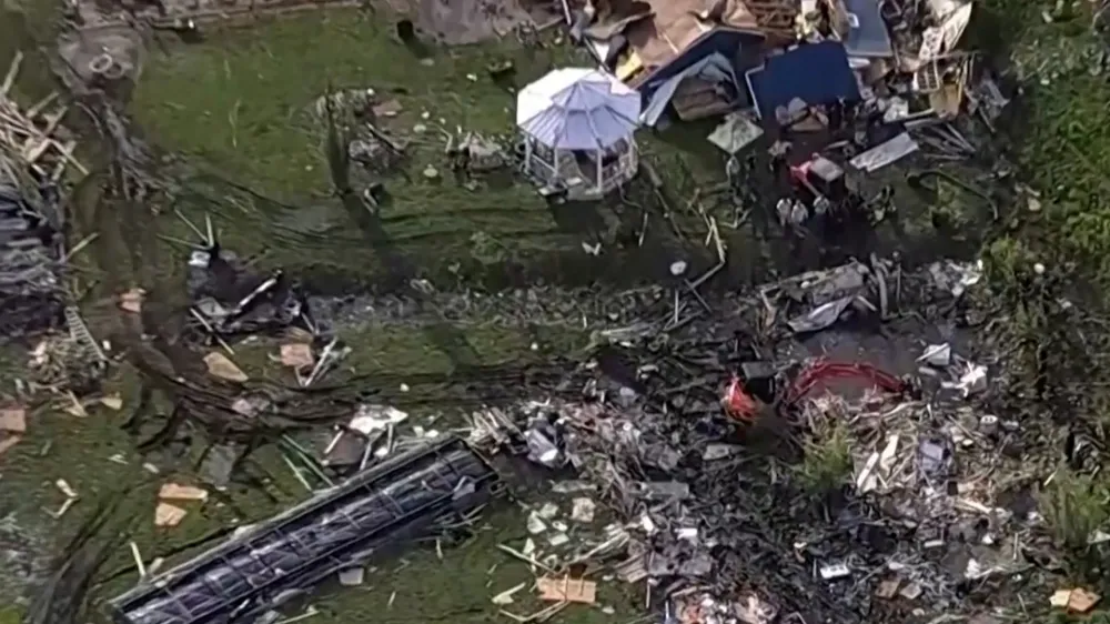 Wreckage is strewn across a property the day after a deadly series of tornados hit the central United States, in Valley View, Texas, U.S. in a still image from aerial video. ABC Affiliate WFAA via REUTERS. NO RESALES. NO ARCHIVES. MANDATORY CREDIT