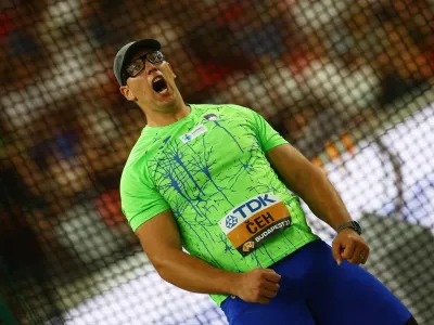 Athletics - World Athletics Championship - Men's Discus Throw Final - National Athletics Centre, Budapest, Hungary - August 21, 2023 Slovenia's Kristjan Ceh reacts REUTERS/Kai Pfaffenbach