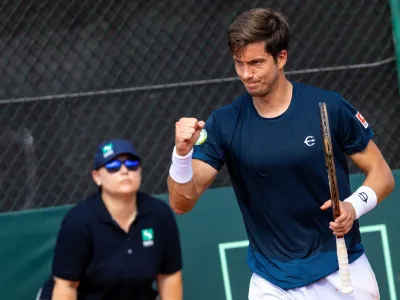 Aljaz Bedene of Slovenia celebrates at Davis Cup World Group II - Slovenia vs Estonia, on September 16, 2022 in SRC Marina, Portoroz / Portorose, Slovenia. Photo by Matic Klansek Velej / Sportida