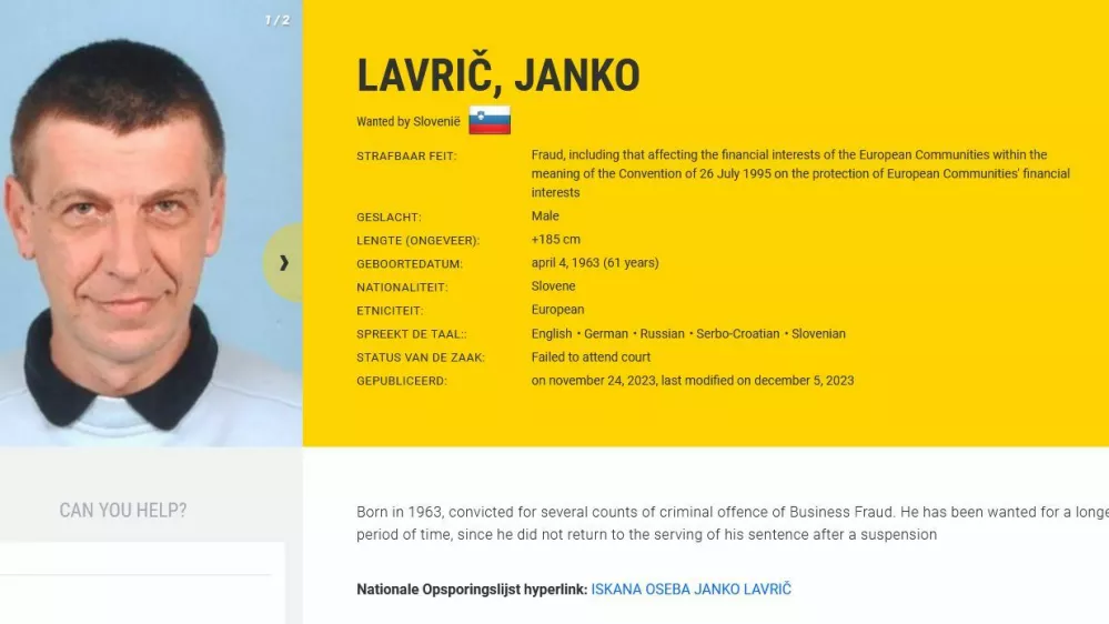 Janko Lavrič je trenutno edini Slovenec na Europolovem seznamu najbolj iskanih evropskih kriminalcev.&nbsp;
