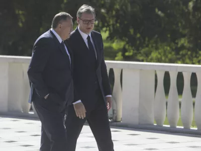 srbski predsednik Aleksandar Vučić, srbski član predsedstva BiH Milorad Dodik- 12.09.2022 - Brdo pri Kranju &ndash; Vrh pobude Brdo-Brioni &ndash; srečanje predsednikov držav zahodnega Balkana, //FOTO: Jaka Gasar