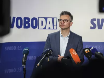 evropski poslanec Marjan &Scaron;arec- 09.06.2024 - Evropske volitve 2024 - Volitve poslancev v Evropski parlament - &scaron;tab stranke Svoboda //FOTO: Jaka Gasar