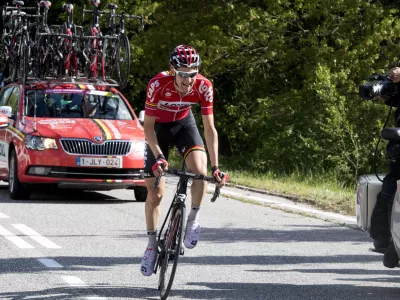 Belgian rider Tim Wellens pedals on his way to win the sixth stage of the Giro d'Italia Tour of Italy cycling race from Ponte to Roccaraso, Italy, Thursday, May 12, 2016. Wellens won the first mountain-top finish of the Giro d'Italia on Thursday while Dutchman Tom Dumoulin added to his overall lead in the sixth stage. (Claudio Peri /ANSA via AP Photo) ITALY OUT