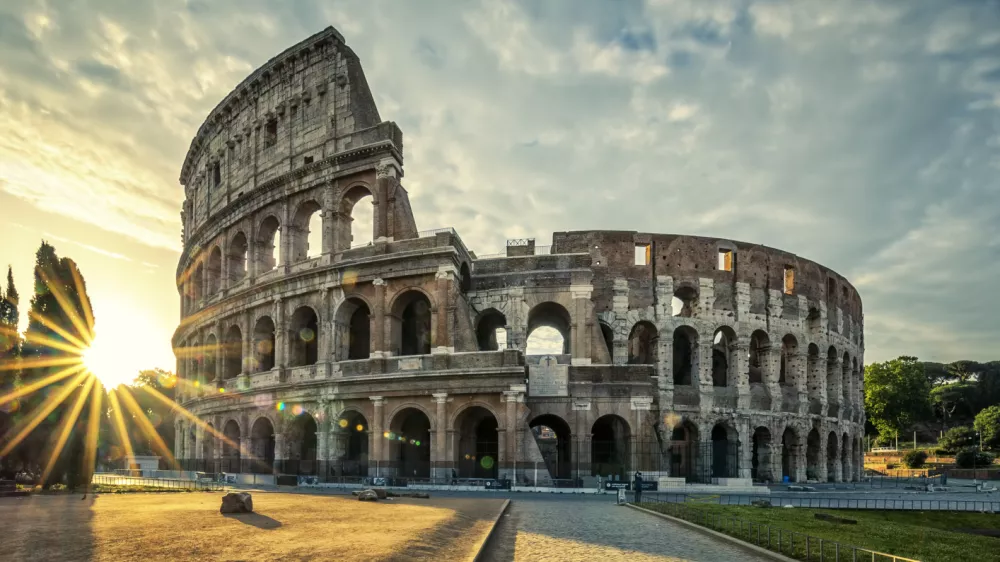 View of Colloseum at sunrise, Italy.