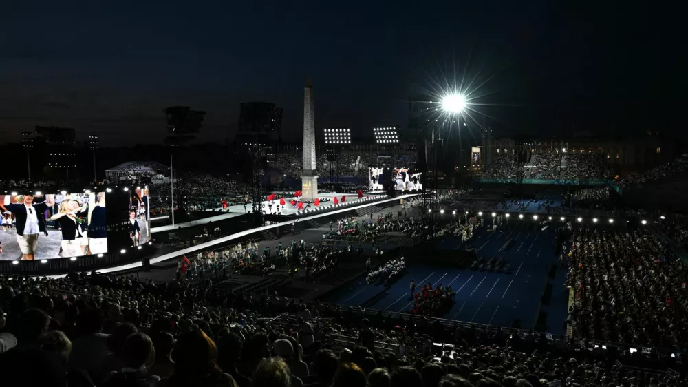 Paris 2024 Paralympics - Opening Ceremony - Paris, France - August 28, 2024 The Obelisk of Luxor on the Place de la Concorde during the opening ceremony REUTERS/Jennifer Lorenzini