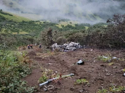 A view shows the crash site of a Russian Mi-8T helicopter in the far eastern peninsula of Kamchatka, Russia, in this handout image published September 1, 2024. Russian Emergencies Ministry/Handout via REUTERS ATTENTION EDITORS - THIS IMAGE HAS BEEN SUPPLIED BY A THIRD PARTY. NO RESALES. NO ARCHIVES. MANDATORY CREDIT. WATERMARK FROM SOURCE.