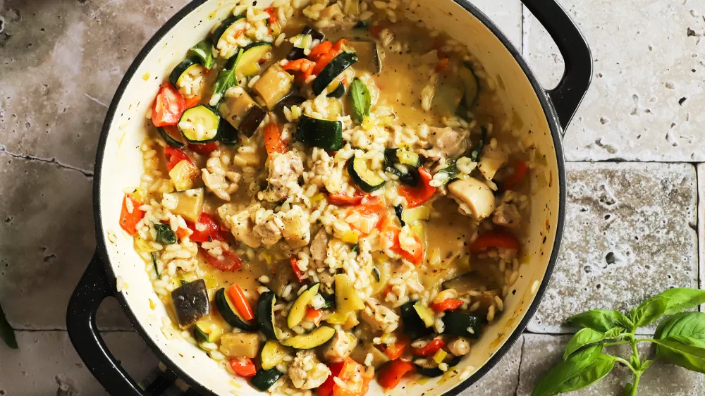 Pi&scaron;čančja rižota z ratatouille zelenjavo 