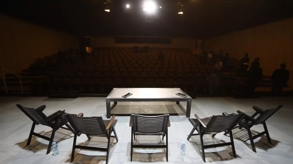 Dvorana Velikega odra v začasni Drami, kjer so v kompleksu na Litostrojski tudi Mala Drama in dva vadbena odra gledali&scaron;ča.&nbsp;Foto: Luka Cjuha