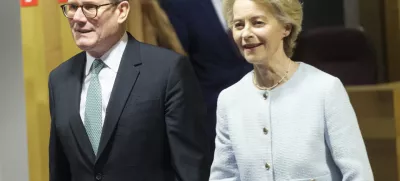 Belgija, Bruselj.Sprejem in srecanje britanskega premierja Keira Starmerja s predsednico Evropske komisije Ursulo von der Leyen na sedezu komisije.