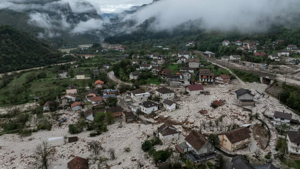 A drone view shows the aftermath of floods and landslides in the village of Donja Jablanica, Bosnia and Herzegovina, October 6, 2024.REUTERS/Marko Djurica