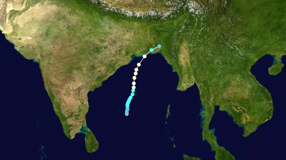 Zemljevid, ki prikazuje tir in intenzivnost nevihte po Saffir&ndash;Simpsonovi lestvici / Foto: Wikipedija / Foto: Wikipedija