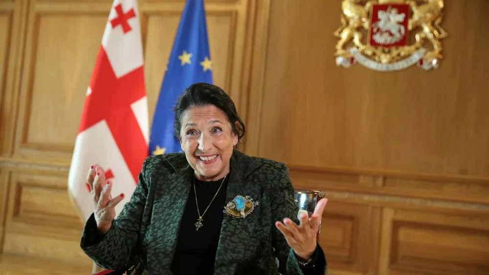 Georgia's President Salome Zourabichvili speaks during an interview with Reuters following the recent parliamentary election in Tbilisi, Georgia October 28, 2024. REUTERS/Irakli Gedenidze