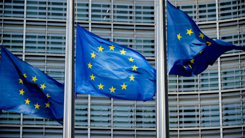 FILE PHOTO: European&nbsp;Union&nbsp;flags fly outside the&nbsp;European&nbsp;Commission headquarters in Brussels, Belgium, March 1, 2023. REUTERS/Johanna Geron//File Photo