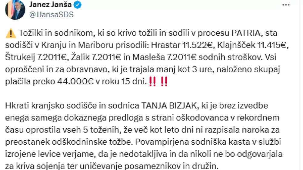 janez jan&scaron;a tvit sodniki