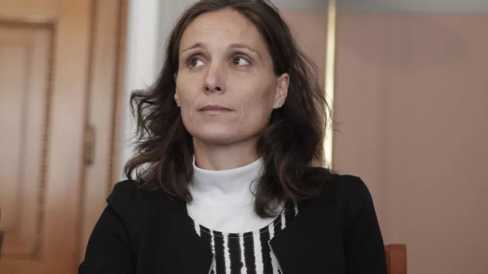 generalna direktorica Direktorata za proračun Sa&scaron;a Jazbec- 07.10.2014 - novinarska konferenca ministra za finance Du&scaron;ana Mramorja, na kateri je predstavil okvira državnih proračunov za leti 2014 in 2015//FOTO: Luka Cjuha