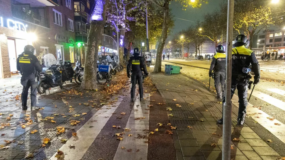 Dutch police patrol after riots in Amsterdam, Netherlands, November 11, 2024. Mizzle Media/Handout via REUTERS  THIS IMAGE HAS BEEN SUPPLIED BY A THIRD PARTY. MANDATORY CREDIT