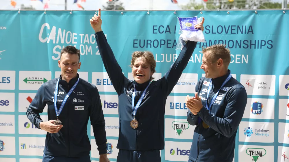 Luka Božič Žiga Lin Hočevar in Benjamin Sav&scaron;ek19.05.2024 - Evropsko prvenstvo Kajak Kanu na divjih vodah Tacen 2024 - FOTO: Luka Cjuha
